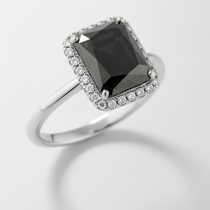 2.5 Carat Radiant Black Diamond and White Diamond Halo Ring Natural 14K White Gold