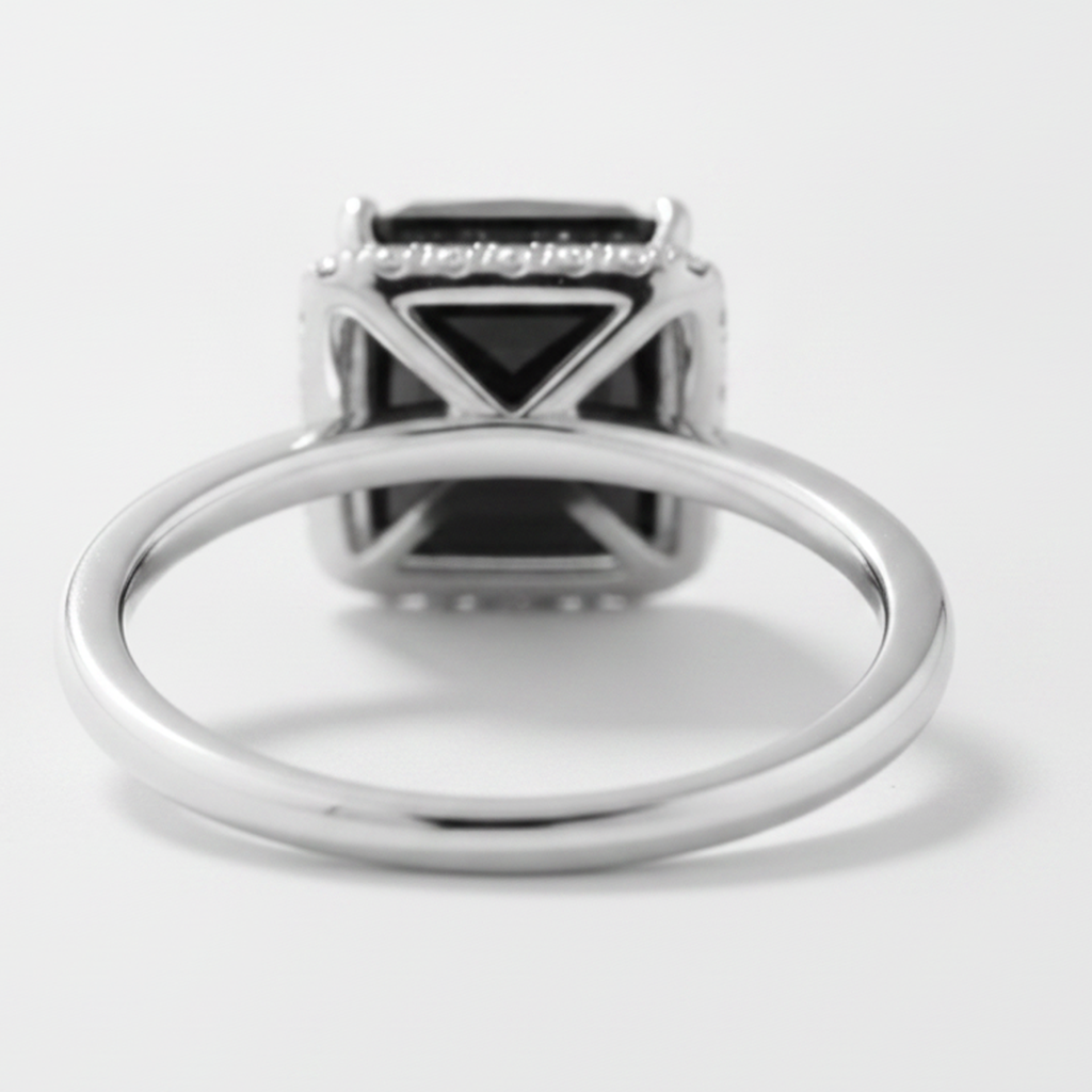 2.5 Carat Radiant Black Diamond and White Diamond Halo Ring Natural 14K White Gold
