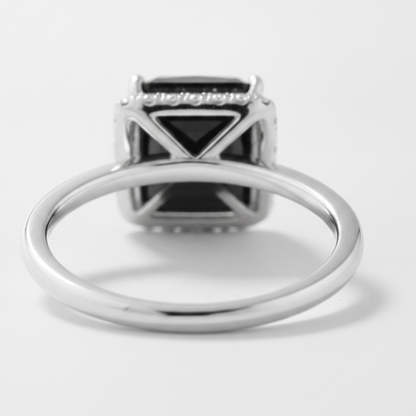 2.5 Carat Radiant Black Diamond and White Diamond Halo Ring Natural 14K White Gold