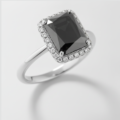 2.5 Carat Radiant Black Diamond and White Diamond Halo Ring Natural 14K White Gold