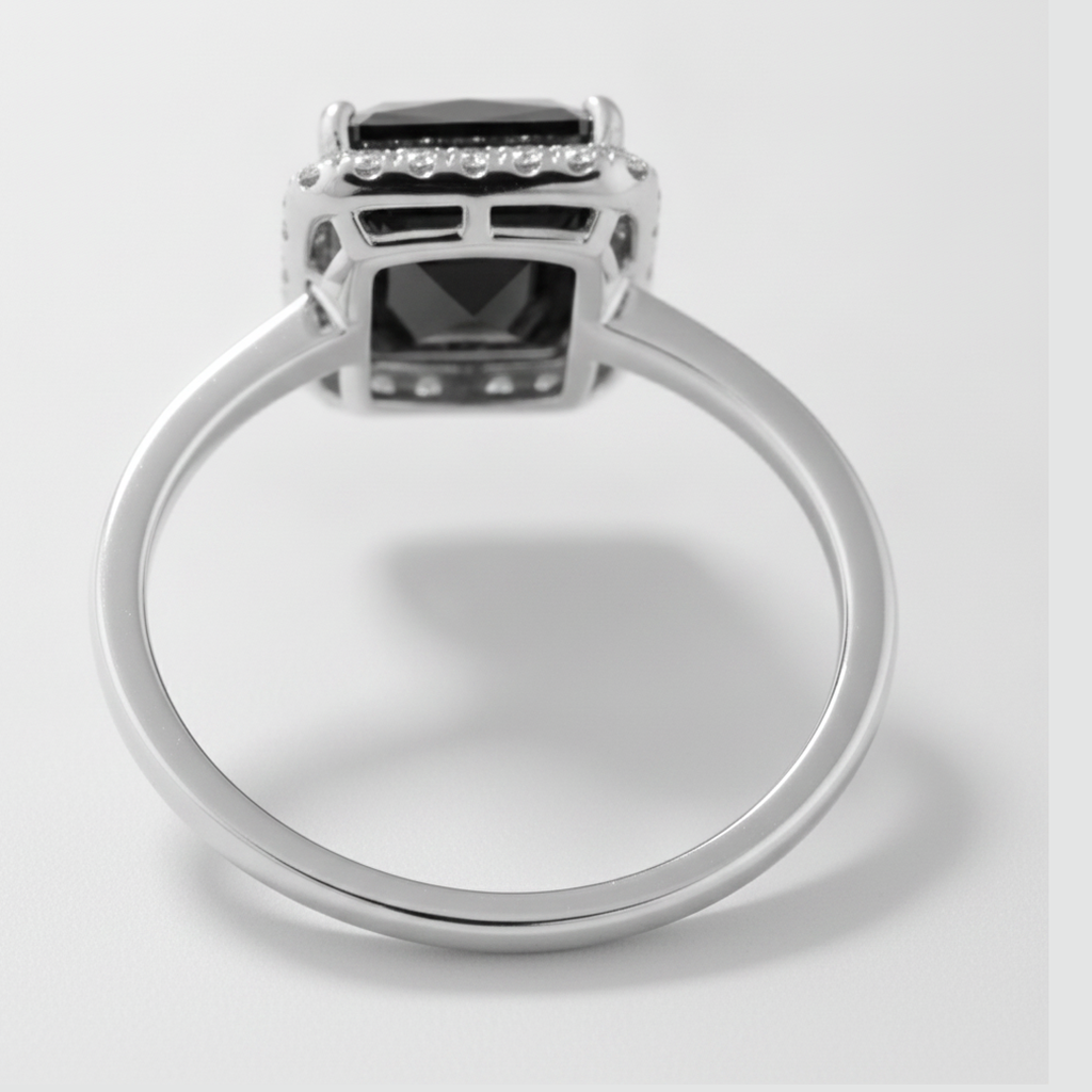 2.5 Carat Radiant Black Diamond and White Diamond Halo Ring Natural 14K White Gold