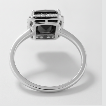 2.5 Carat Radiant Black Diamond and White Diamond Halo Ring Natural 14K White Gold