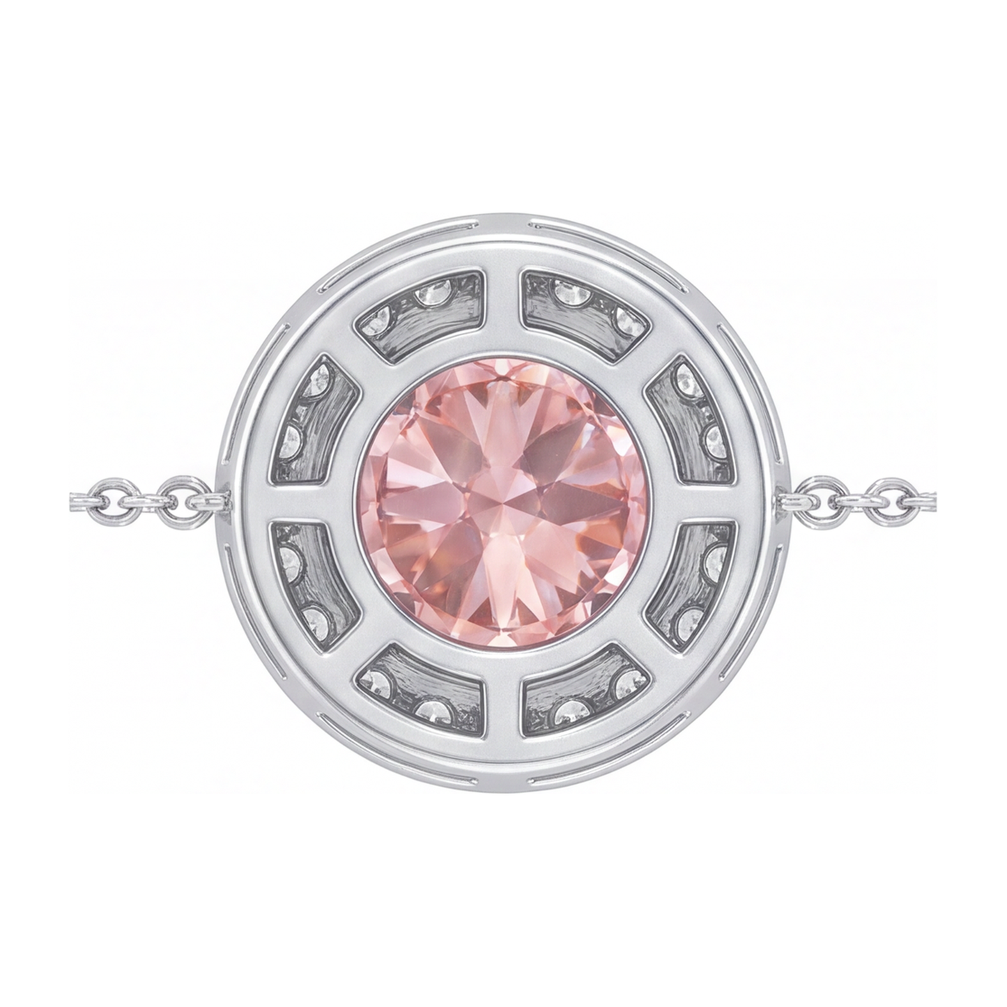 2.5 Carat Round Pink Lab Grown Diamond and White Diamond Halo Pendant 14K White Gold