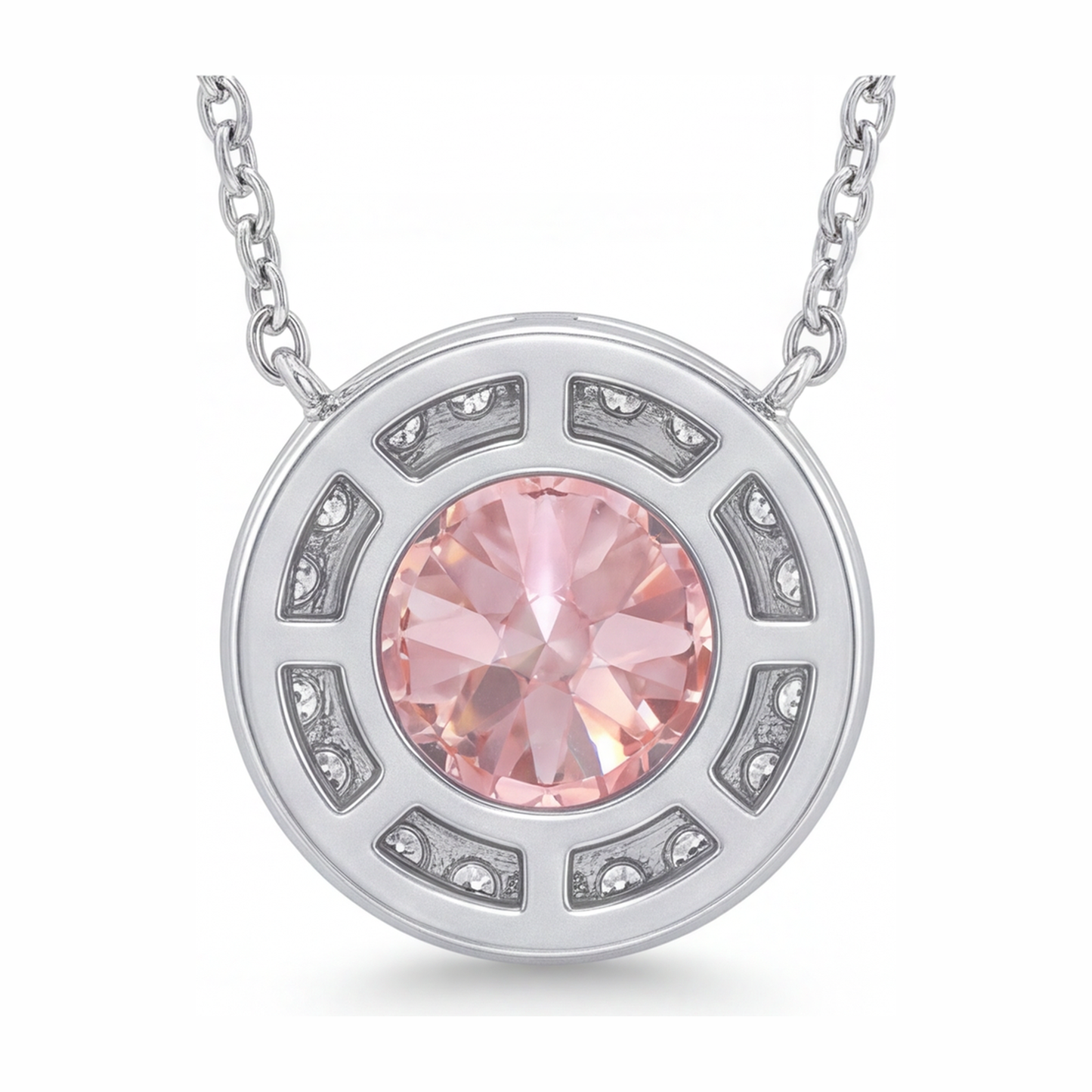 2.5 Carat Round Pink Lab Grown Diamond and White Diamond Halo Pendant 14K White Gold