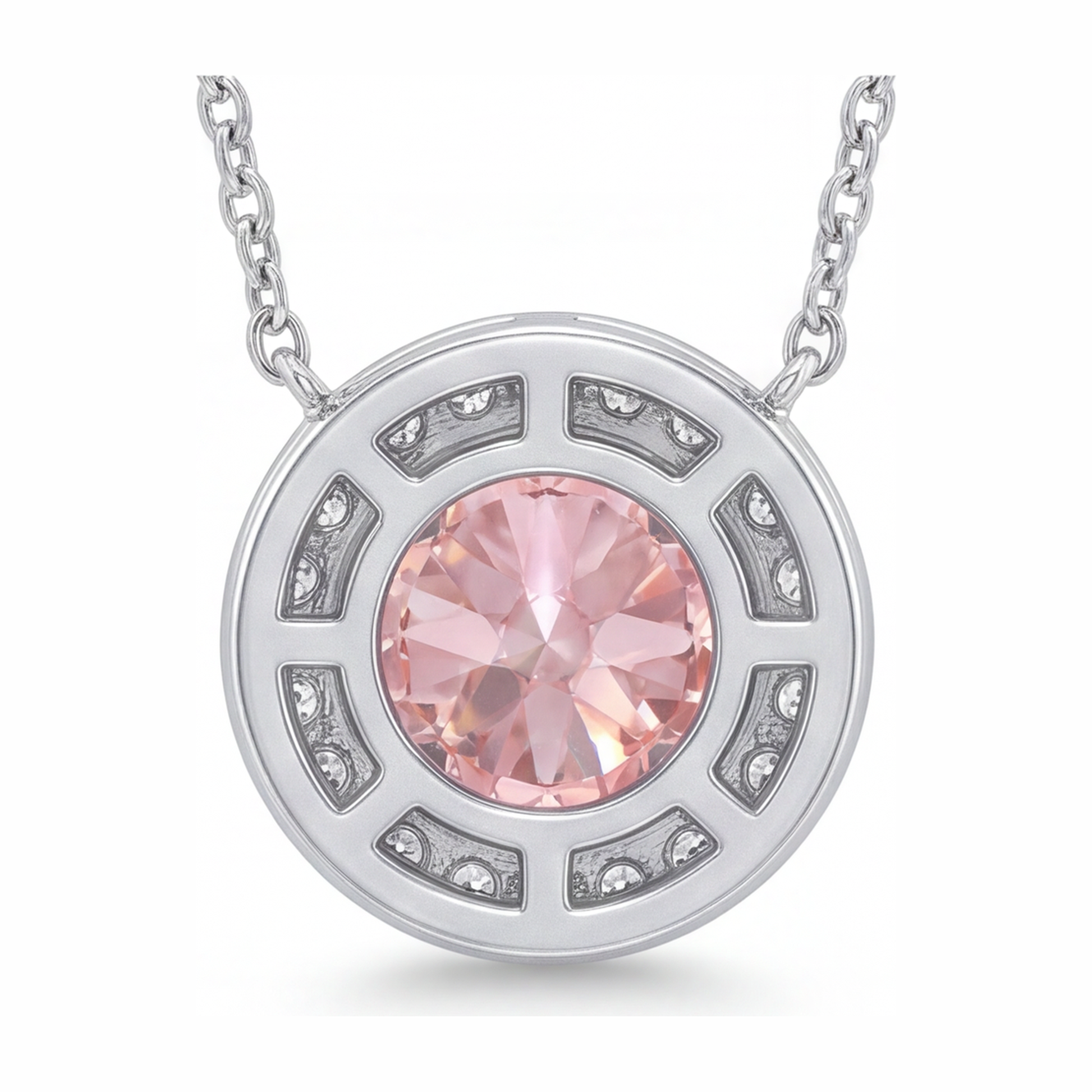 2.5 Carat Round Pink Lab Grown Diamond and White Diamond Halo Pendant 14K White Gold