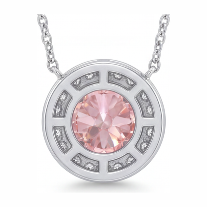 2.5 Carat Round Pink Lab Grown Diamond and White Diamond Halo Pendant 14K White Gold