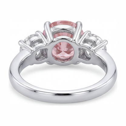 2.5 Carat Round Pink Lab Grown Diamond and White Diamond Three Stone Ring 14K White Gold