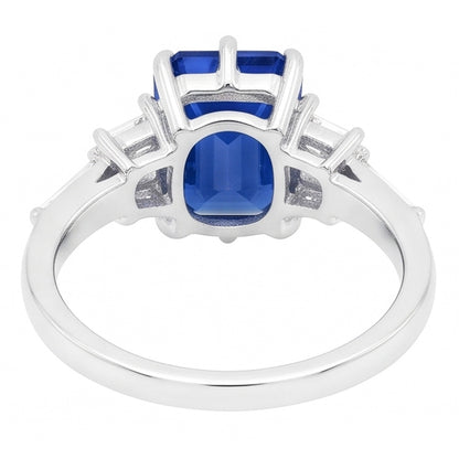2.50 Carats Baguette Natural Earth Mined Diamond Anniversary Emerald Blue Sapphire Ring