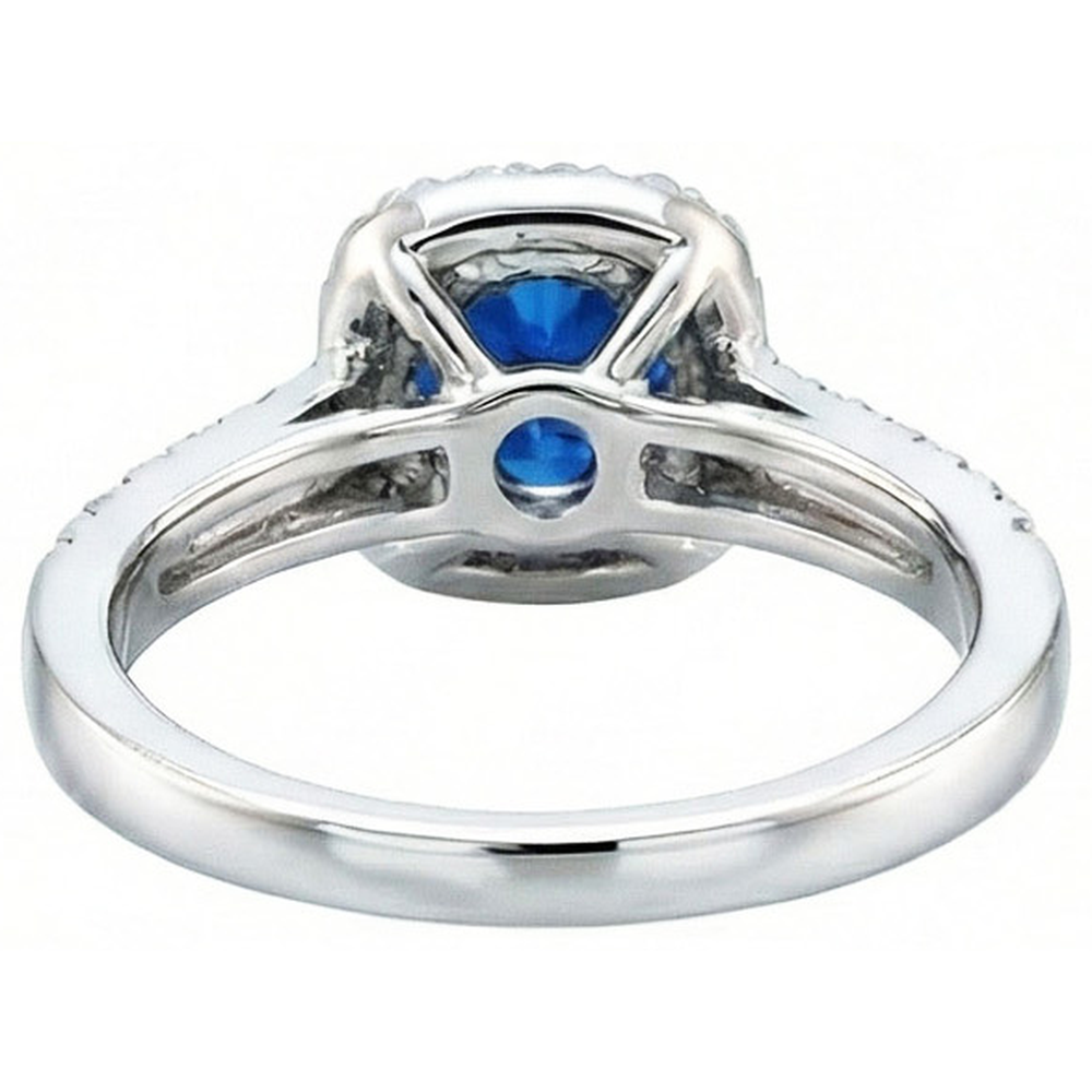 2.50 Carats Blue Sapphire And White Round Natural Earth Mined Diamond Ring White Gold