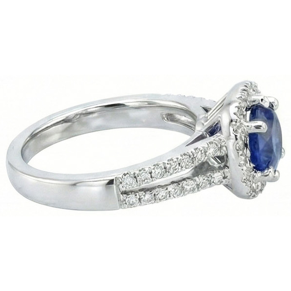 2.50 Carats Blue Sapphire And White Round Natural Earth Mined Diamond Ring White Gold