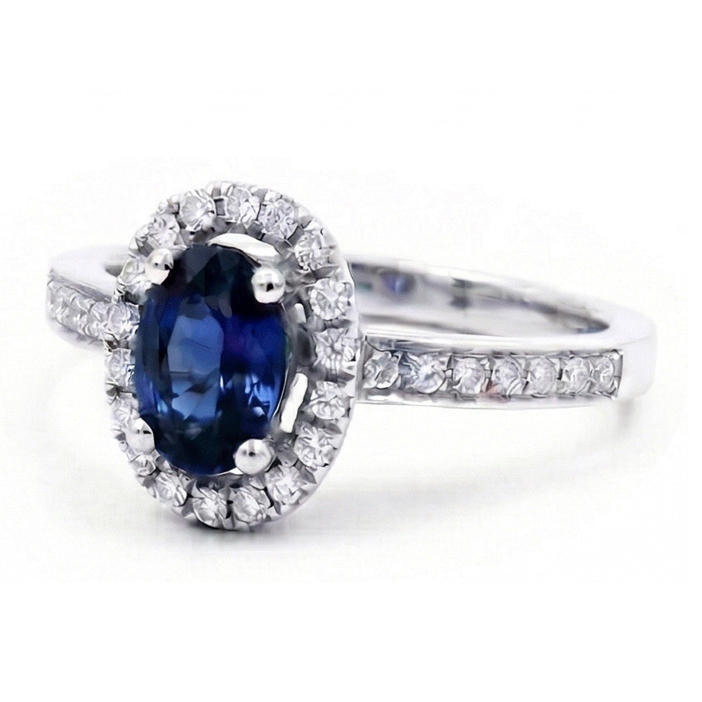 2.50 Carats Ceylon Blue Sapphire And Natural Earth Mined Diamonds Ring White Gold 14K