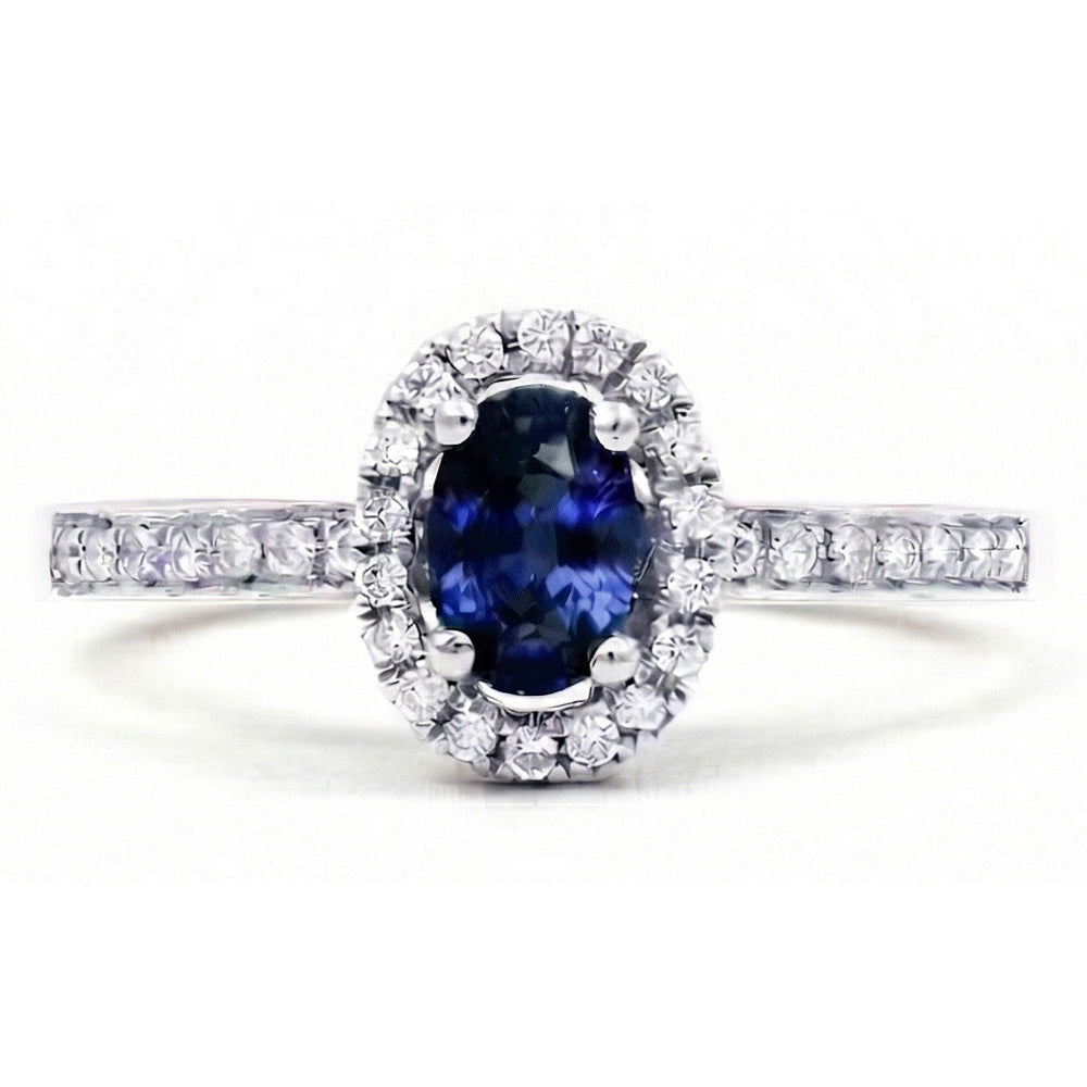 2.50 Carats Ceylon Blue Sapphire And Natural Earth Mined Diamonds Ring White Gold 14K