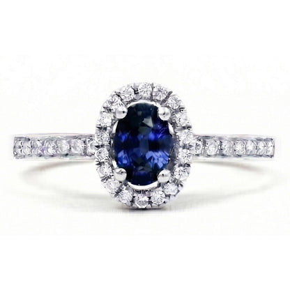 2.50 Carats Ceylon Blue Sapphire And Natural Earth Mined Diamonds Ring White Gold 14K