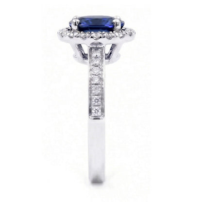 2.50 Carats Ceylon Blue Sapphire And Natural Earth Mined Diamonds Ring White Gold 14K