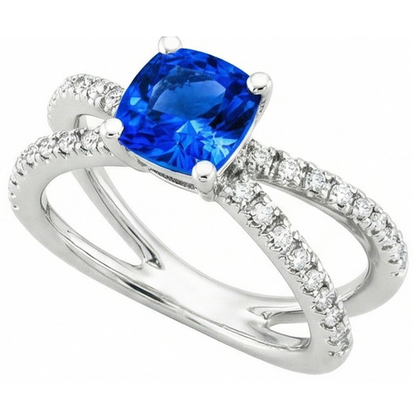 2.50 Carats Ceylon Sapphire With Natural Earth Mined Diamonds Ring White Gold 14K