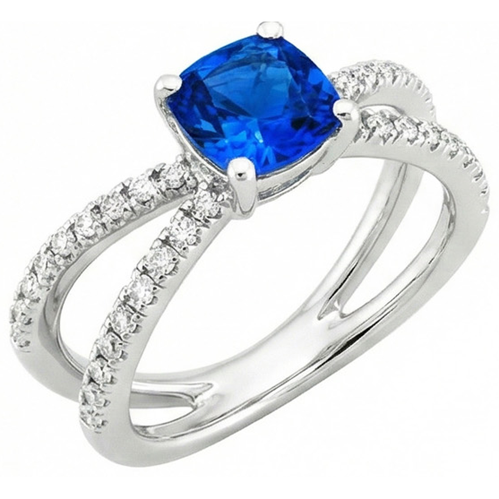 2.50 Carats Ceylon Sapphire With Natural Earth Mined Diamonds Ring White Gold 14K