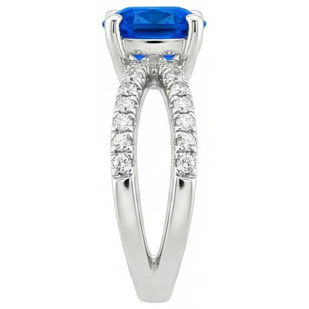 2.50 Carats Ceylon Sapphire With Natural Earth Mined Diamonds Ring White Gold 14K