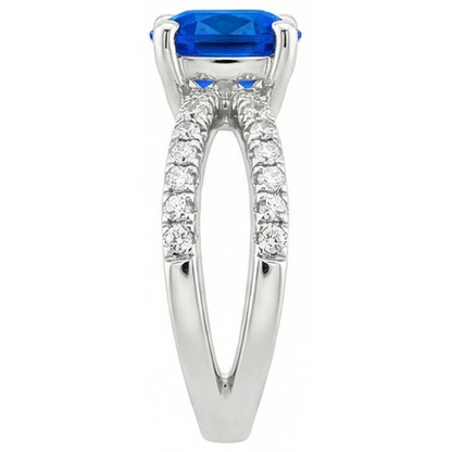 2.50 Carats Ceylon Sapphire With Natural Earth Mined Diamonds Ring White Gold 14K
