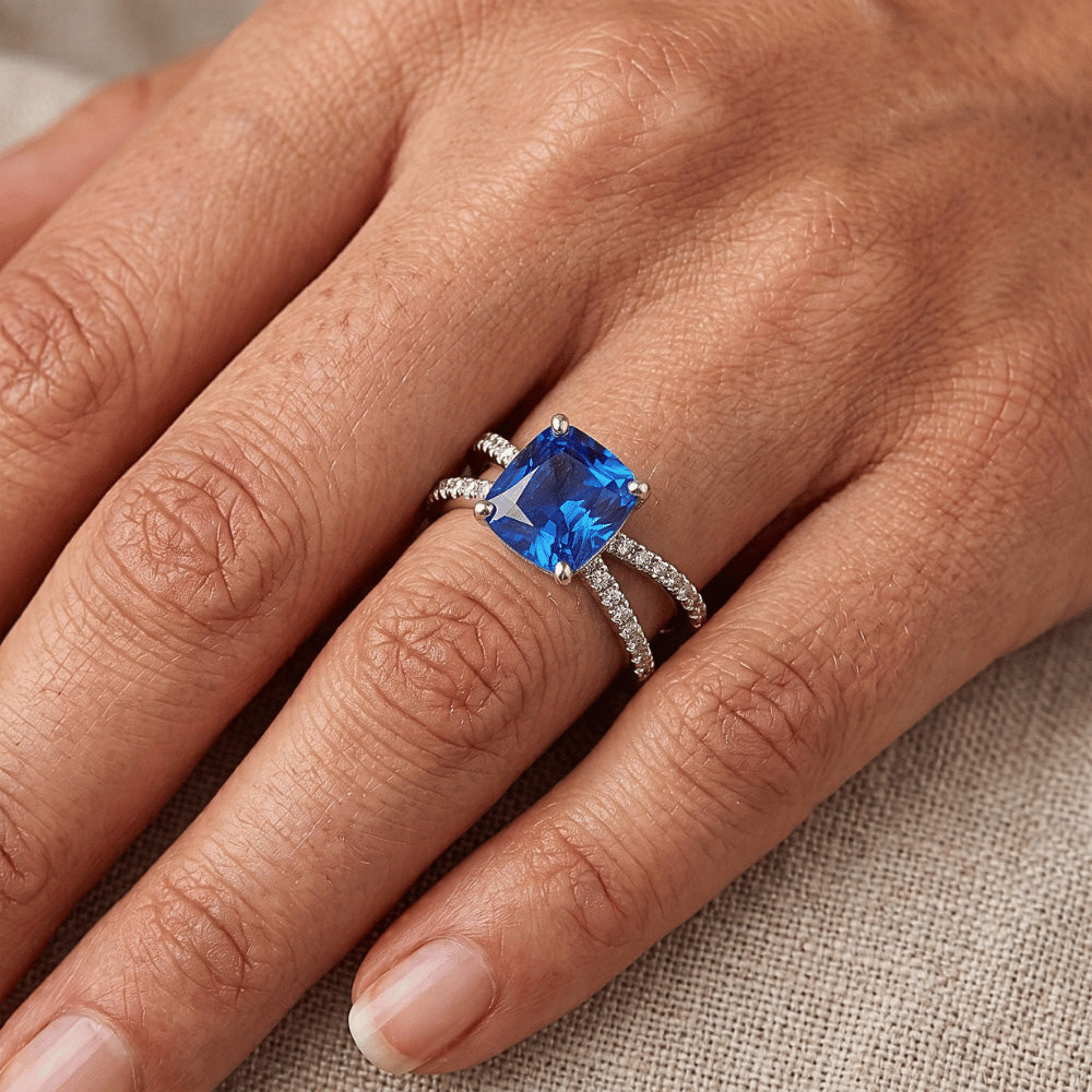 2.50 Carats Ceylon Sapphire With Natural Earth Mined Diamonds Ring White Gold 14K