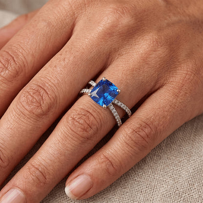 2.50 Carats Ceylon Sapphire With Natural Earth Mined Diamonds Ring White Gold 14K