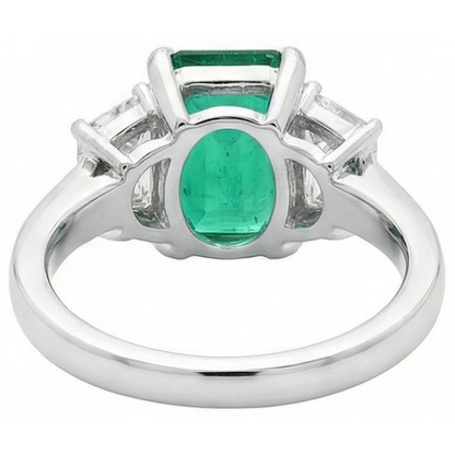 2.50 Carats Green Emerald GIA And Natural Earth Mined Diamond 3 Stone Ring White Gold 14K