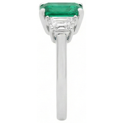 2.50 Carats Green Emerald GIA And Natural Earth Mined Diamond 3 Stone Ring White Gold 14K