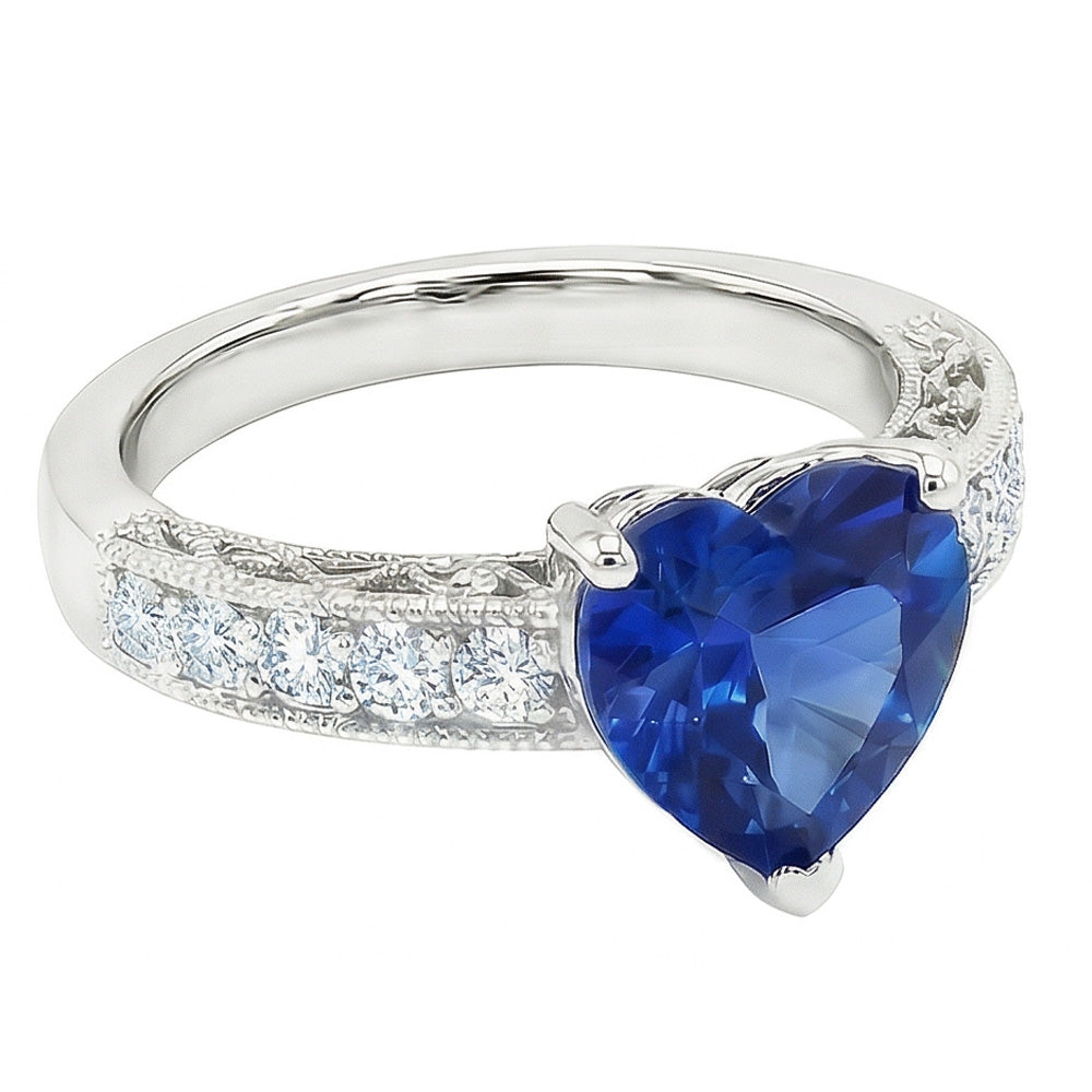 2.50 Carats Heart Cut Ceylon Blue Sapphire Natural Earth Mined Diamond Engagement Ring
