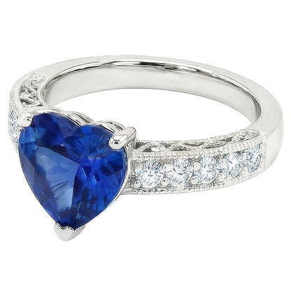 2.50 Carats Heart Cut Ceylon Blue Sapphire Natural Earth Mined Diamond Engagement Ring