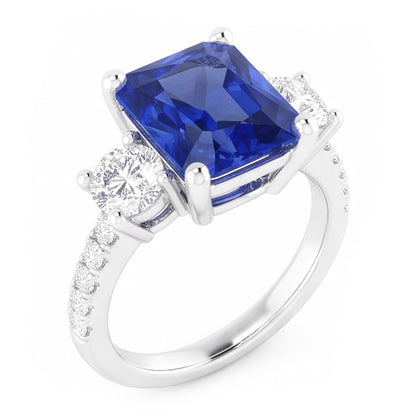 2.50 Carats Natural Earth Mined Diamond Wedding Ring Radiant Shape Sapphire With Accents