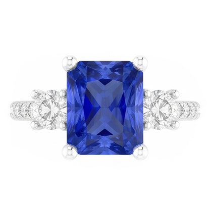 2.50 Carats Natural Earth Mined Diamond Wedding Ring Radiant Shape Sapphire With Accents