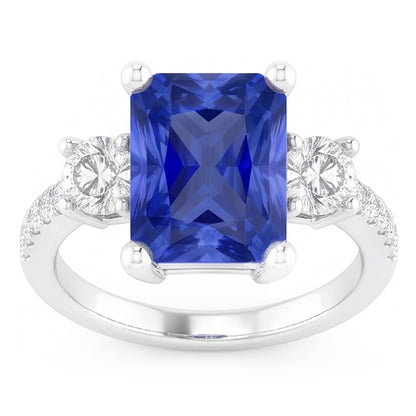 2.50 Carats Natural Earth Mined Diamond Wedding Ring Radiant Shape Sapphire With Accents