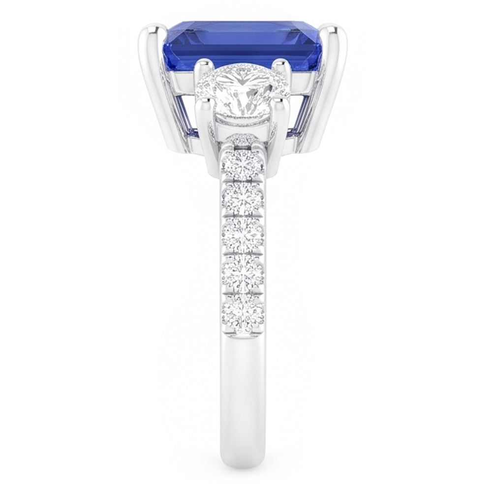 2.50 Carats Natural Earth Mined Diamond Wedding Ring Radiant Shape Sapphire With Accents