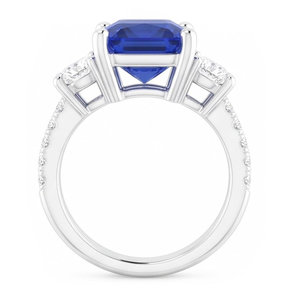 2.50 Carats Natural Earth Mined Diamond Wedding Ring Radiant Shape Sapphire With Accents