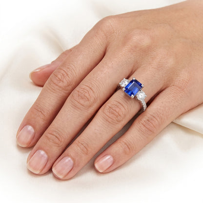 2.50 Carats Natural Earth Mined Diamond Wedding Ring Radiant Shape Sapphire With Accents