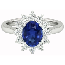 2.50 Carats Oval Ceylon Sapphire With Natural Earth Mined Diamonds Wedding Ring 14K