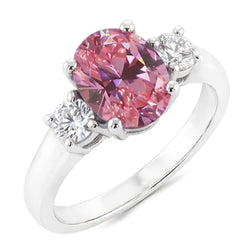 2.50 Carats Oval Pink Sapphire Natural Earth Mined Diamond 3 Stone Ring White Gold 14K