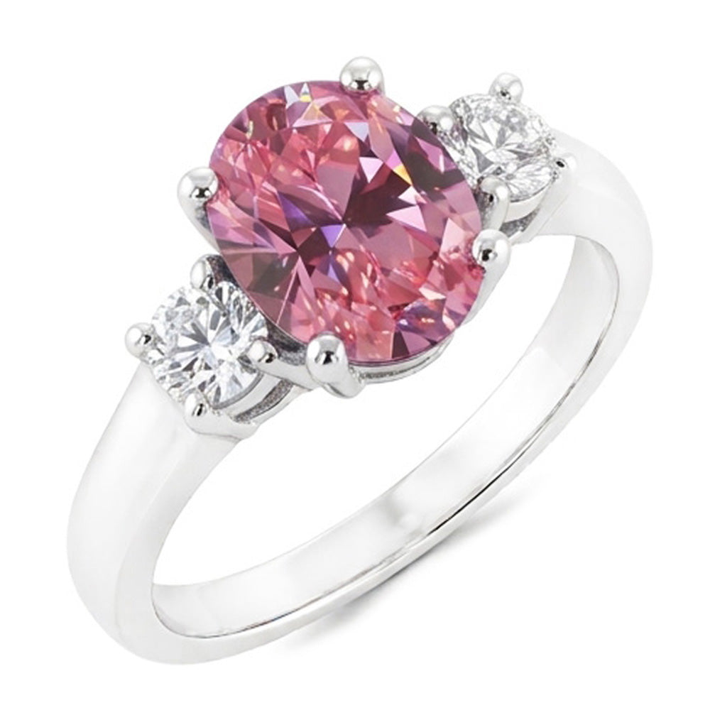 2.50 Carats Oval Pink Sapphire Natural Earth Mined Diamond 3 Stone Ring White Gold 14K