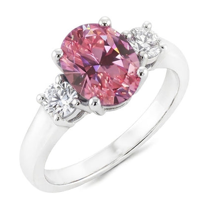2.50 Carats Oval Pink Sapphire Natural Earth Mined Diamond 3 Stone Ring White Gold 14K