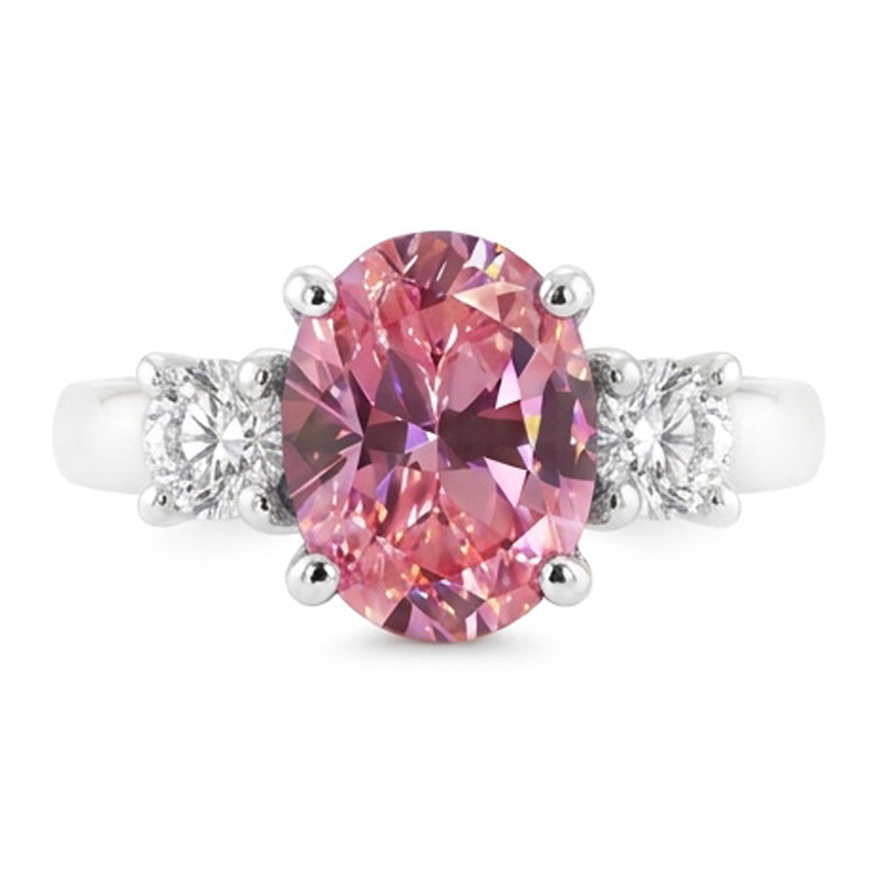 2.50 Carats Oval Pink Sapphire Natural Earth Mined Diamond 3 Stone Ring White Gold 14K