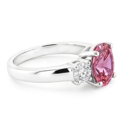 2.50 Carats Oval Pink Sapphire Natural Earth Mined Diamond 3 Stone Ring White Gold 14K