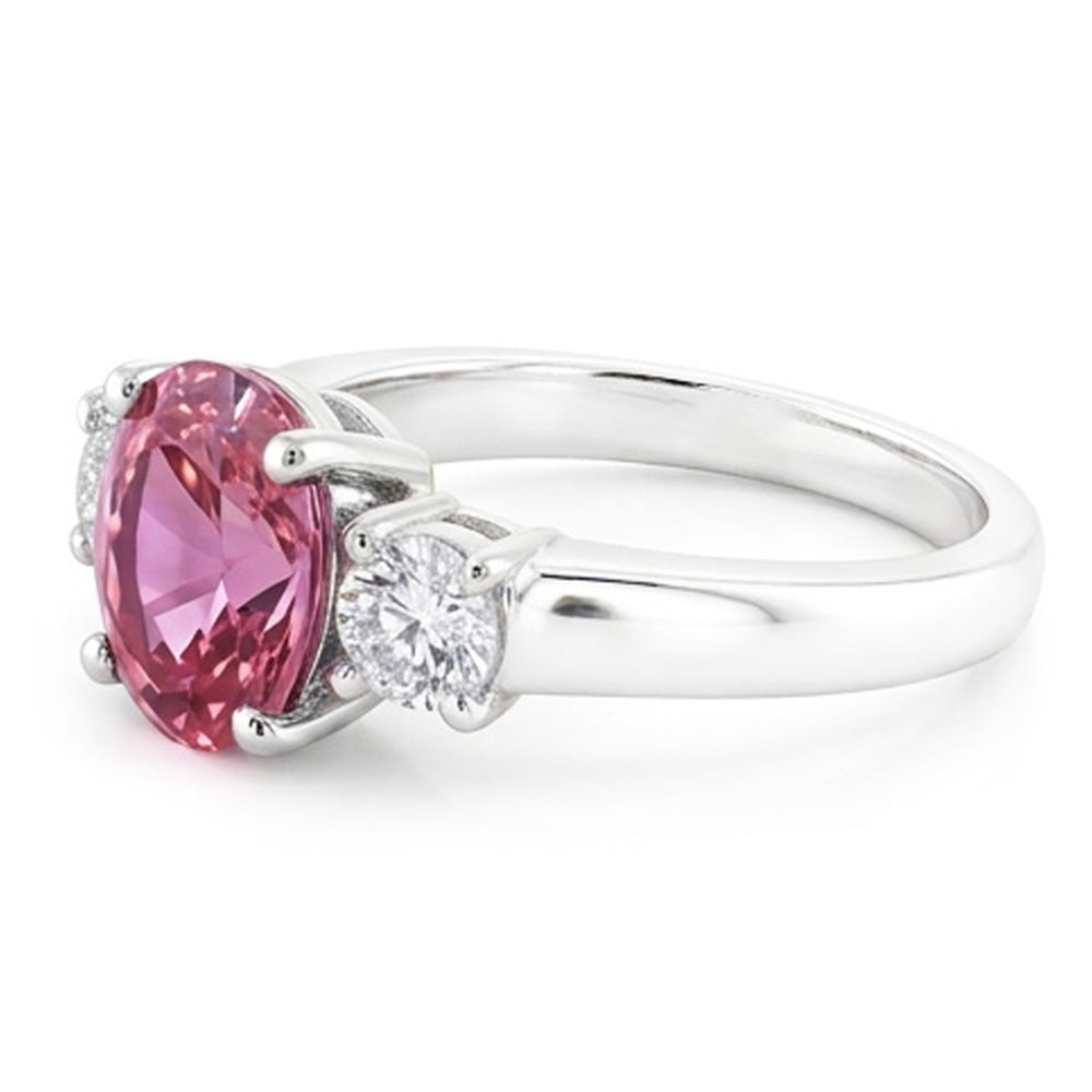 2.50 Carats Oval Pink Sapphire Natural Earth Mined Diamond 3 Stone Ring White Gold 14K