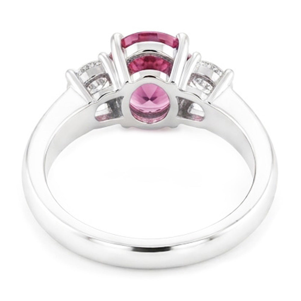 2.50 Carats Oval Pink Sapphire Natural Earth Mined Diamond 3 Stone Ring White Gold 14K