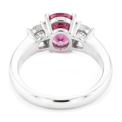 2.50 Carats Oval Pink Sapphire Natural Earth Mined Diamond 3 Stone Ring White Gold 14K