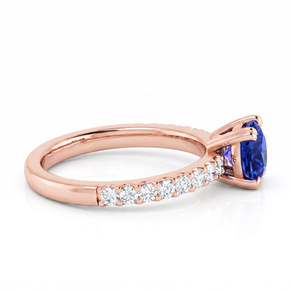 2.50 Carats Ring Rose Gold 14K Natural Earth Mined Diamond & Round Blue Sapphire