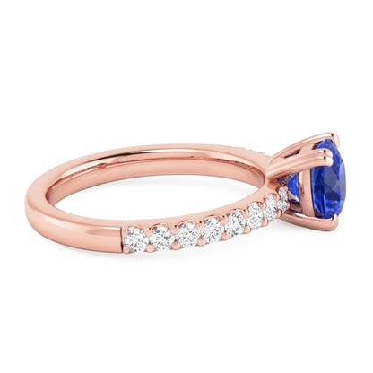 2.50 Carats Ring Rose Gold 14K Natural Earth Mined Diamond & Round Blue Sapphire