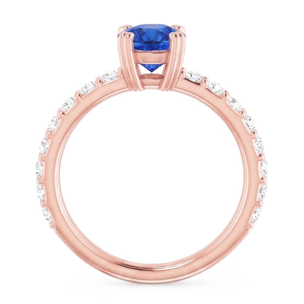 2.50 Carats Ring Rose Gold 14K Natural Earth Mined Diamond & Round Blue Sapphire
