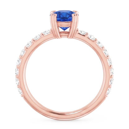 2.50 Carats Ring Rose Gold 14K Natural Earth Mined Diamond & Round Blue Sapphire