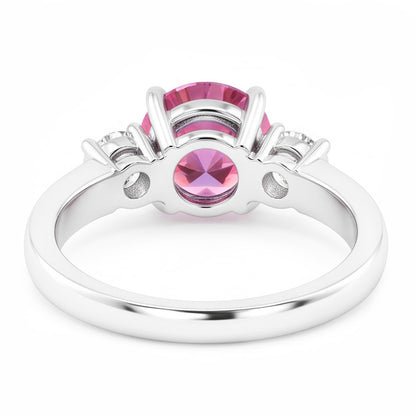 2.50 Carats Round Cut Pink Sapphire Three Stone Ring Gold White 14K