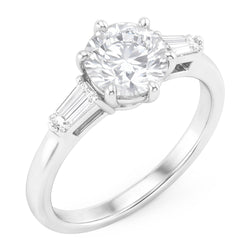 2.50 Carats Round & Baguettes Old Cut Mined Natural Real Diamond ( Not Lab Grown ) Three Stone Wedding Ring
