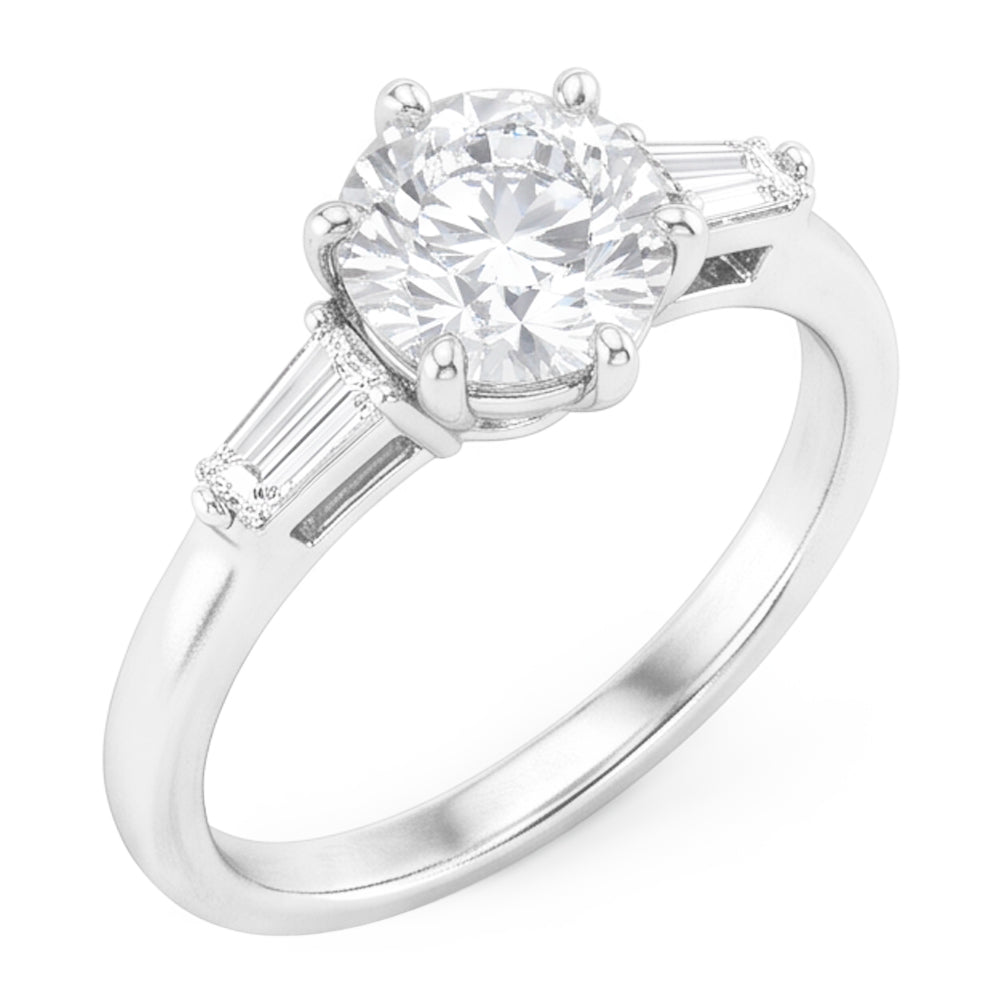 2.50 Carats Round & Baguettes Old Cut Mined Natural Real Diamond ( Not Lab Grown ) Three Stone Wedding Ring